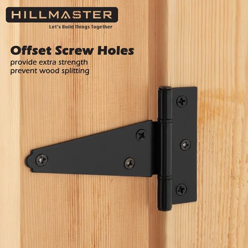 Vista 6 de Hillmaster Bisagras de puerta de cobertizo resistentes con correa en T de 4 pulgadas, bisagra en T negra para cercas de madera, persiana, ventana