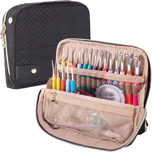 Vista 12 de MYBAGZING Estuche para Ganchos de Ganchillo con Juego de 14 Ganchos de Ganchillo de Tamaño 2 mm (B) - 10 mm (N) Ganchos de Ganchillo Ergonómicos