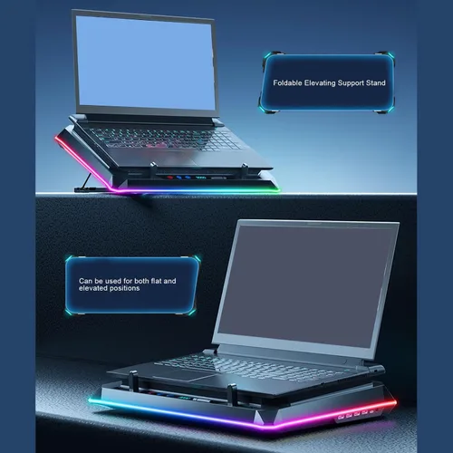 Vista 7 de Almohadilla de refrigeración para laptop, soporte enfriador para laptop RGB, enfriador de portátil para juegos con ventilador turbo de 5.5 in y 4