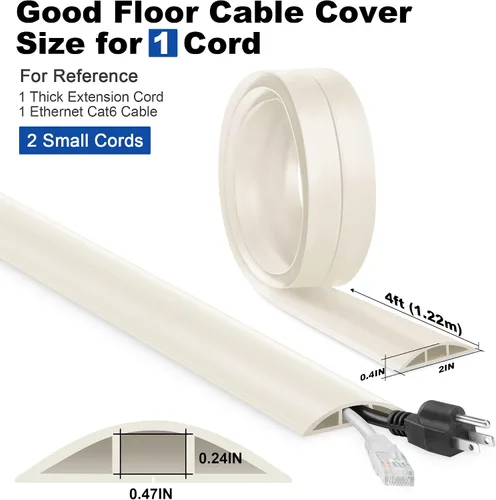 Vista 2 de Cubierta de cable de 4 pies, cubierta de cable beige para el suelo, cubierta de cable de extensión para cable de alimentación, organizador de cables
