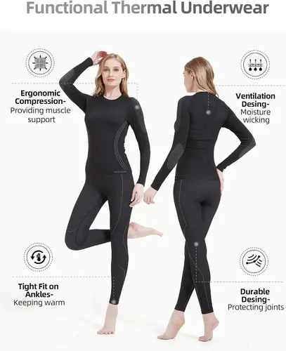 Vista 2 de NOOYME Ropa interior térmica para mujer capa base para mujer clima frío pantalones largos para mujer