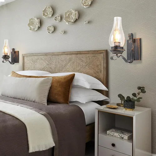 Vista 9 de Yisuro Aplique de Pared con Cable, Aplique de Pared de Bronce Cepillado con Cable para Interior, Lámparas de Pared Retro Rústicas con Vidrio Ámbar