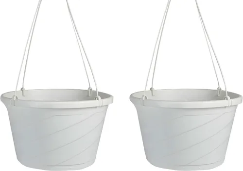 Vista 4 de Maceta colgante europea decorativa de The HC Companies de 30,5 cm de gran tamaño, cesta colgante de plástico con diseño de remolino para plantas al