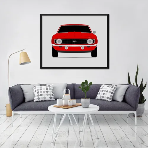 Vista 8 de Custom Car Posters Póster hecho a mano compatible con Chevy Camaro SS 1969 de 1ª generación, decoración de pared, 8 x 10 pulgadas, impresión