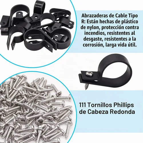 Vista 4 de TWTADE Juego surtido de 222 abrazaderas de cable negras, plástico de nailon tipo R, 6 tamaños 3/16 pulgadas, 1/4 pulgadas, 3/8 pulgadas, 1/2