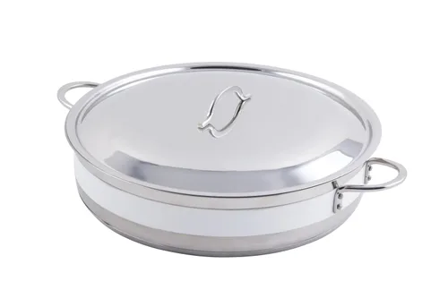 Vista 4 de Bon Chef 60032CFOrange - Olla francesa clásica de acero inoxidable con parte inferior de inducción con tapa, capacidad de 9 cuartos de galón, 14-5/8