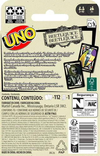 Vista 6 de Mattel Games UNO Beetlejuice Beetlejuice Juego de Cartas para Niños, Adultos y Familia con Baraja y Regla Especial Inspirada en la Película