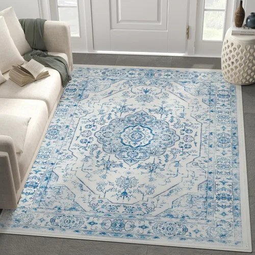 Vista 11 de Jinchan - Alfombra para entrada de 2 x 3 pies, alfombra de área lavable para interiores, tapete con medallón floral, pequeño, antideslizante