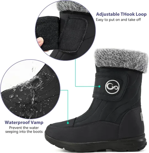 Vista 4 de Botas de nieve para mujer, zapatos de invierno con forro de piel cálida para mujer, botas de media pantorrilla, antideslizantes, impermeables