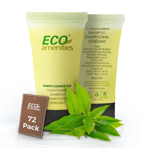 Vista 8 de 2 en 1 champú y acondicionador ECO Amenities, tubo transparente con tapa, envuelto individualmente de 1.1 onzas, 72 tubos por caja