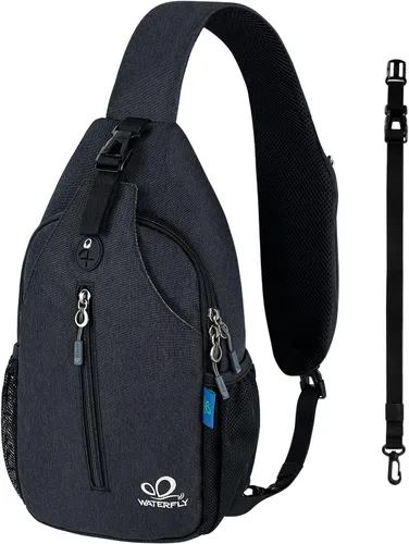 Vista 109 de Waterfly - Mochila cruzada tipo bandolera para viajes y caminatas, bolsa de pecho, Gris, talla única