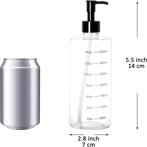 Vista 2 de Youngever Paquete de 5 botellas de plástico con bomba de 16 onzas, botellas de plástico transparente recargables con bloqueo de medición y viaje