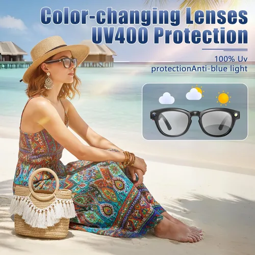 Vista 4 de Anteojos inteligentes AI mejorados con cámara de 8MP HD1080P, anteojos de video con cámara y audio - Anteojos de grabación de video con audio