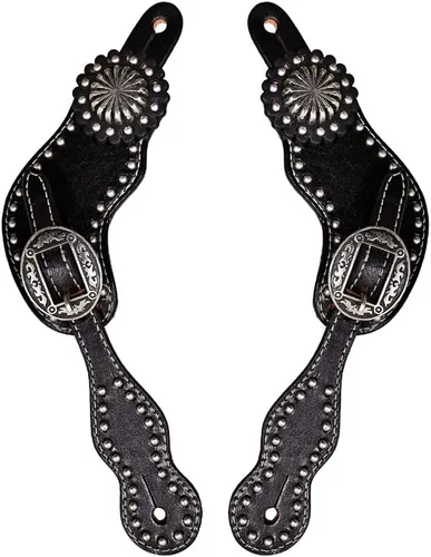 Vista 5 de HILASON Correas de cuero occidentales Espuelas talladas con brillo de diamante