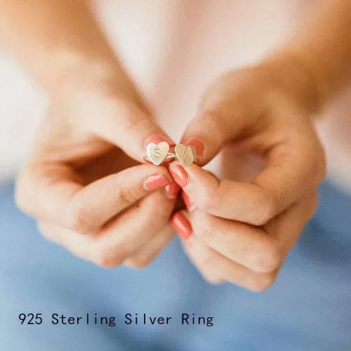 Vista 5 de Memorjew 925 Sterling Silver Rings for Girls Women, Dainty Initial Heart Ring Stacking Ring for Women Girls Jewelry Gifts