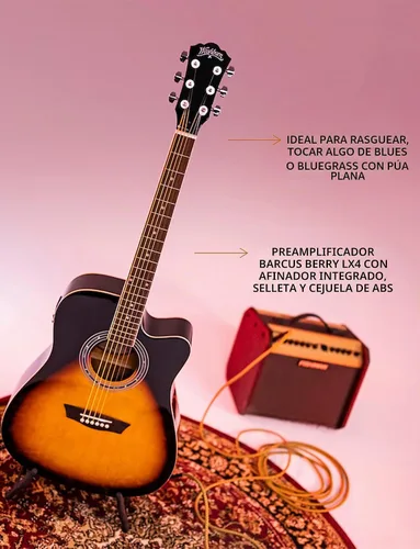 Vista 5 de Washburn Vintage Series - Guitarra acústica-eléctrica de 6 cuerdas, derecha Resplandor solar del tabaco