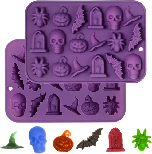 Vista 9 de Webake Brain - Molde de chocolate para Halloween, tamaño bocado, 15 cavidades para Halloween, chocolate, dulces, gelatina, cupcake, golosinas