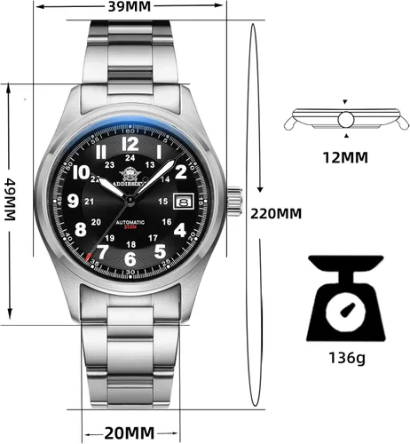 Vista 2 de ADDIESDIVE Relojes automáticos para hombre, acero inoxidable, NH35A, movimiento buceador, 200 M, esfera luminiscente, reloj de vestir analógico