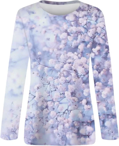 Vista 2 de RMXEi Blusas de otoño, para mujer, con cuello de botón, blusas casuales para uso diario, manga larga, cuello en V, estampado de moda