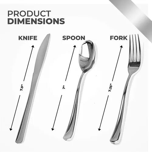 Vista 5 de Stock Your Home 125 cucharas desechables de plástico resistente, cubiertos de plástico elegantes que parecen cubiertos reales, utensilios perfectos