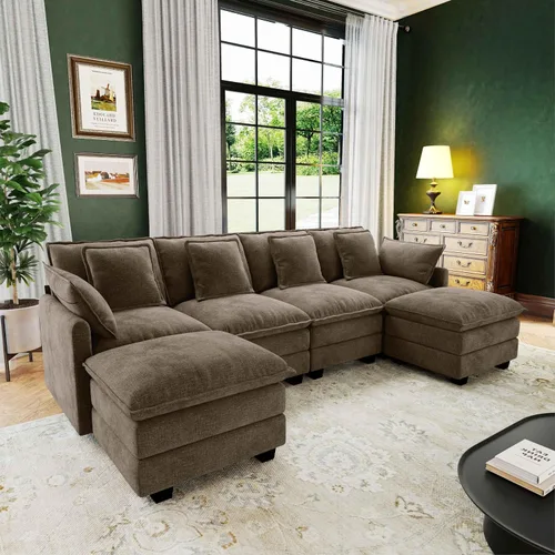 Vista 27 de Seccional Cloud Couch de 107", Sofá Seccional Modular en Forma de U, Sofá de Asiento Profundo de 4 Asientos con 6 Almohadas Extraíbles Lavables y 2