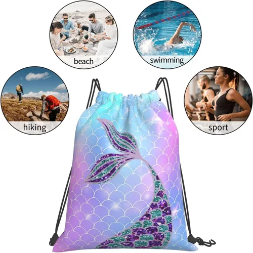 Vista 6 de BWBFVPW Mochila con cordón de dinosaurio para niños, mochila de viaje, Sirena, Classic