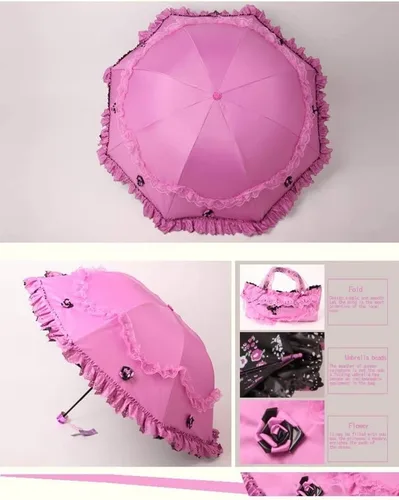 Vista 11 de Honeystore Paraguas plegable a prueba de rayos ultravioleta Princess Lace Parasol con cúpula anti-UV