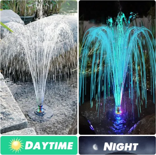 Vista 3 de Jutai Fuente eléctrica flotante de estanque luces LED coloridas, sistema de filtro integrado, bomba de fuente de cascada, cable de alimentación