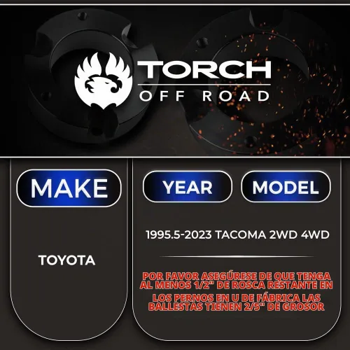 Vista 2 de TORCH Kit de elevación Add A Leaf trasero de 1.5"-2" para Toyota Tacoma 2WD 4WD TRD SR5 1995-2023