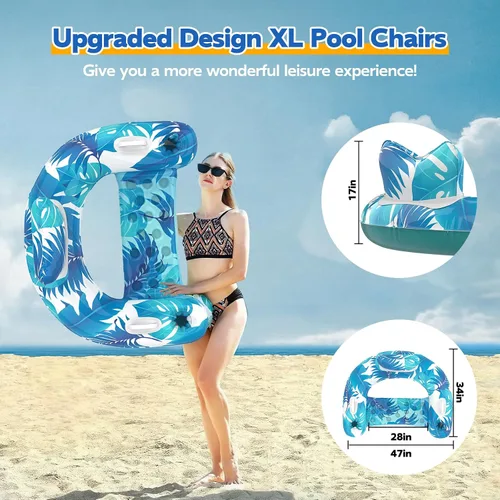 Vista 4 de KEUCL Flotadores de piscina, paquete de 3 sillas inflables para piscina con portavasos y asas, flotadores de piscina para adultos y niños, perfectos