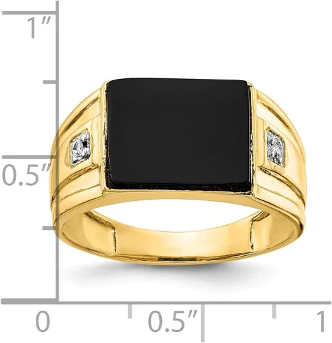 Vista 5 de Anillo de oro amarillo macizo de 14 quilates para hombre de ónix y diamantes
