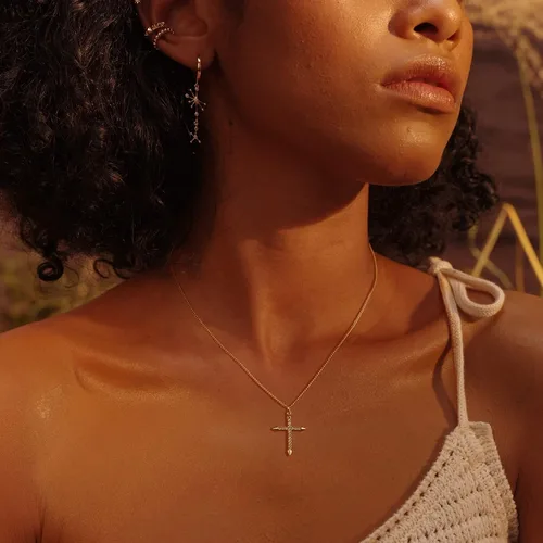 Vista 157 de Fettero - Collar con dije de cruz de fe, chapado en oro de 14 K, cadena fina, minimalista, simple, pequeña, para oración, regalo de joyería religiosa