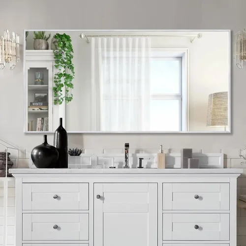 Vista 17 de 24x24 Inch Black Bathroom Mirror for Wall, Aluminum Frame Rectangle Rectangular Vanity Mirror, Modern Large for Bedroom, Living Room, Horizontal or