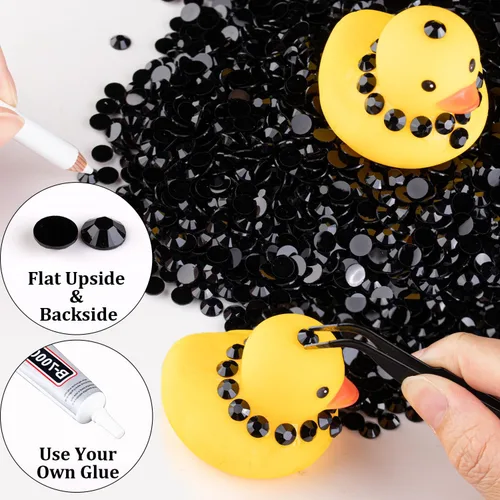 Vista 5 de 15000 diamantes de imitación de resina de 0.079 pulgadas a granel, diamantes de imitación de gelatina redondos negros con parte trasera plana, gemas