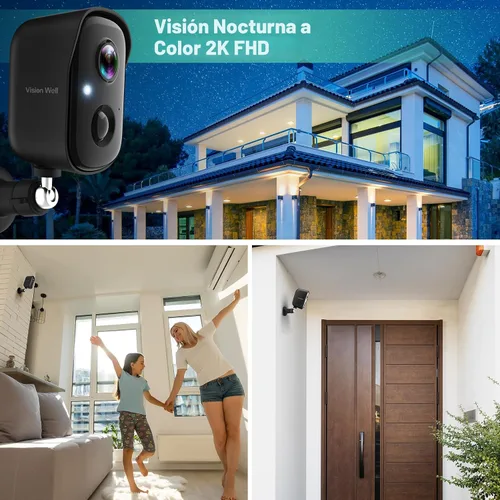 Vista 5 de Cámaras de seguridad inalámbricas para exteriores, 2K alimentadas por batería con detección de movimiento AI, foco, alarma de sirena, WiFi, cámara