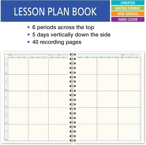 Vista 3 de Plan de lecciones para profesores de 6 periodos, días en vertical al costado (W202), Woodgrain