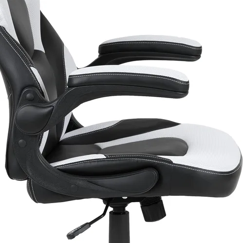 Vista 8 de Flash Furniture - Juego de escritorio para juegos y sillas reclinables de color blanco y negro con soporte para taza y gancho para auriculares.
