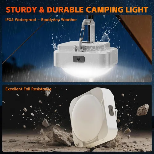 Vista 6 de Paquete de 2 linternas LED recargables para campamento: luz de tienda de campaña con batería de 2000 mAh con imán, linterna impermeable esencial