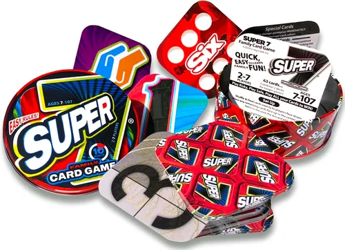 Vista 6 de Juego de Cartas Familiar Colectivo Super 7 en Lata – para Niños y Adultos, Noche de Juegos Familiares, Juegos Rápidos, Fácil de Aprender, 2-7