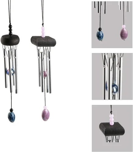 Vista 3 de Campanas de viento, diseño creativo, paquete de 2 hermosas campanillas de jardín, campanillas de viento de metal portátiles para decoración