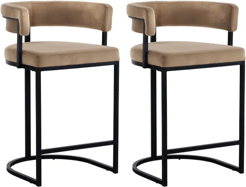 Vista 21 de Modern Barrel - Juego de 2 taburetes de bar de terciopelo de 24 pulgadas con respaldo y brazos cómodos, silla de isla de cocina tapizada de sherpa