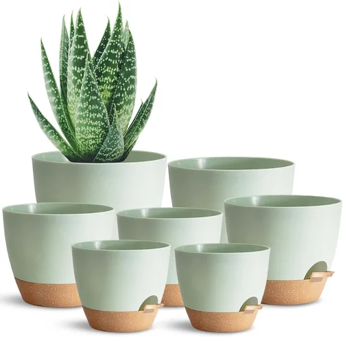 Vista 14 de Macetas de riego automático con orificio de drenaje, macetas para plantas de flores para interiores y exteriores, macetas de plástico negro