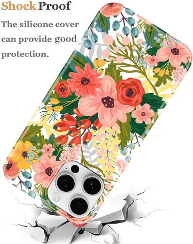 Vista 7 de J.west Funda de silicona protectora de silicona para iPhone 14 Pro de 6.1 pulgadas, diseño floral de TPU suave con ramos de flores de verano