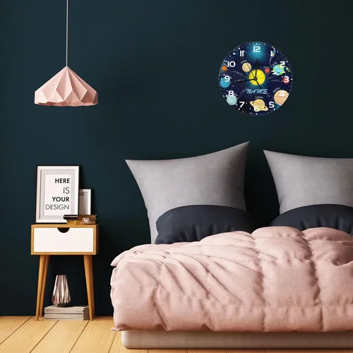 Vista 5 de Reloj de pared personalizado con diseño de planeta y galaxia para habitación de niños, reloj de pared personalizado con nombre de niño, regalo