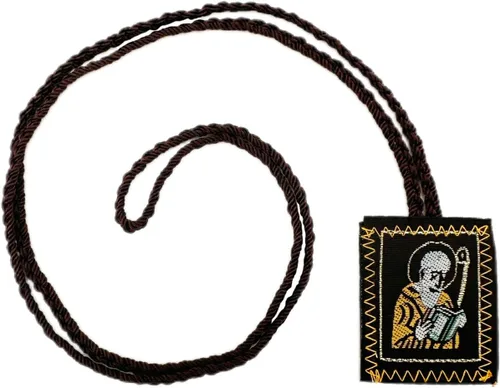 Vista 7 de Collar de Escapulario Rojo de San Benito, paquete de 2, cordón marrón, colgante de medalla católica del Escapulario San Benito con espejo retrovisor