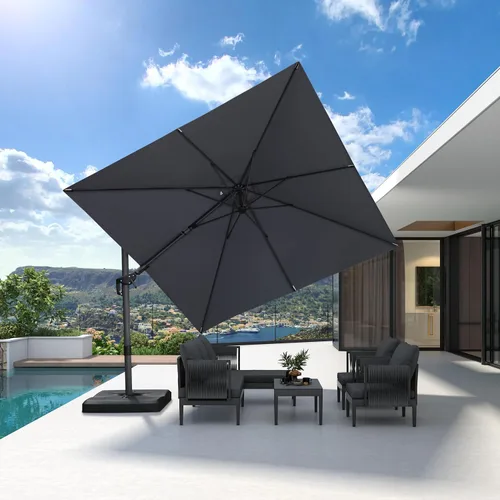 Vista 70 de PURPLE LEAF Sombrilla de patio de 8 pies para exteriores, sombrilla voladiza cuadrada de aluminio con rotación de 360 grados para jardín, terraza