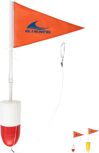 Vista 8 de BLUEWING Boya de pez espada, boya de pez espada con bandera flotante y clip de línea larga para atún/tiburón/pesca rojo/naranja Naranja 7 x 15