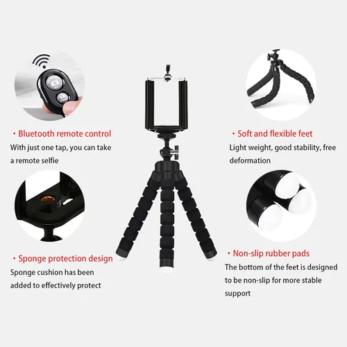 Vista 5 de Trípode de esponja con soporte flexible con inalámbrico Mini sponge tripod, made of thicker premium metal, flexible and rotatable, mobile phones