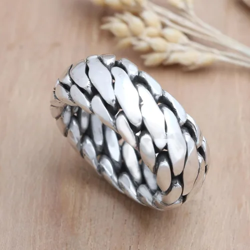 Vista 2 de NOVICA Anillo artesanal hecho a mano de plata de ley 925 Indonesia 'Sanca Kembang Python