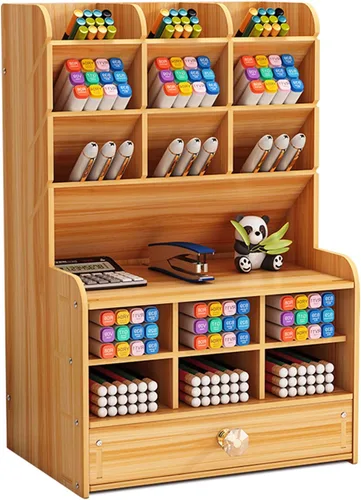 Vista 8 de Organizador Marbrasse de madera para escritorio, portaplumas multifuncional de bricolaje, organizador para escritorio, papelería de escritorio